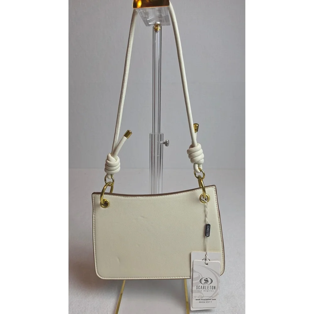 Scarleton Los Angeles Cream Vegan Leather Shoulder Bag Gold Swivel Clasp NWT